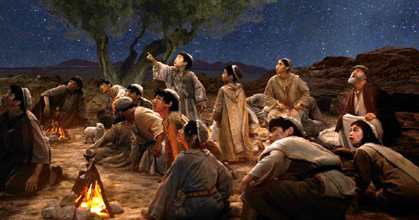 영화 For Unto Us에서 별을 보고 놀란 양치기들 장면