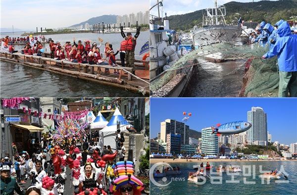 왼쪽 위부터 시계방향으로 북구 ‘낙동강구포나루축제’, 기장군 ‘기장멸치축제’, 서구 ‘고등어축제’, 사하구 ‘감천문화마을축제’.
