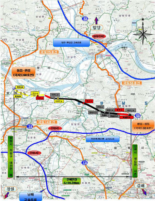 또한 간선도로를 연결하는 지방도 24개 사업에 527억 원, 대합 인터체인지(IC), 밀양 나노산업단지 진입도로 등 산업단지 연계사업에도 318억 원을 투입할 계획이다.
