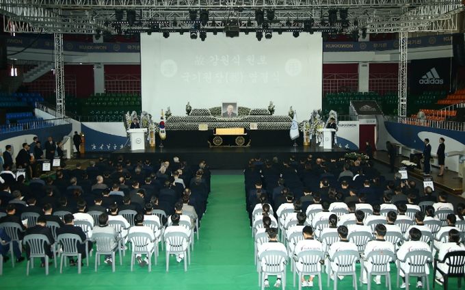 고(故) 강원식 원로의 영결식이 엄수된 국기원 중앙수련장 모습