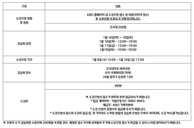 2025년 KBO 기록 강습회 일정