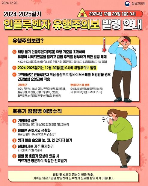 ‘독감 예방을 위한예방접종, 개인위생 수칙 준수’ 당부