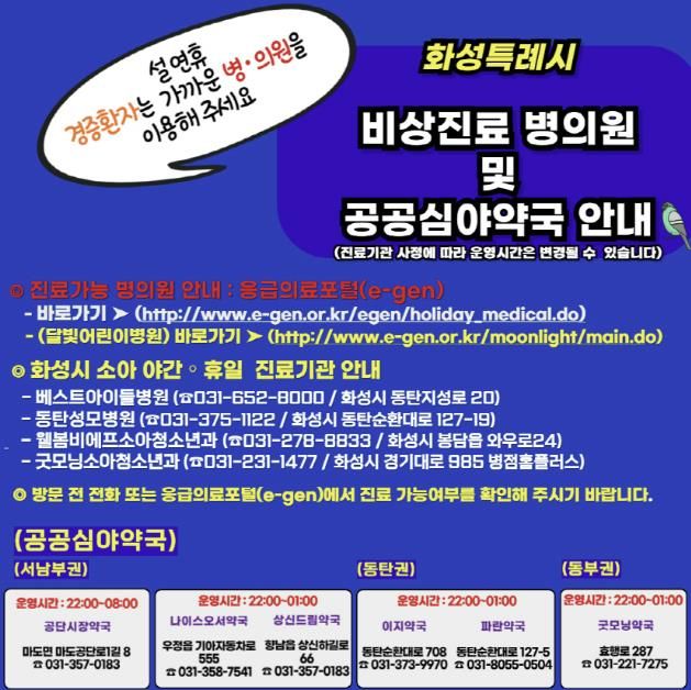 화성특례시, 설 연휴 비상진료대책체계 운영