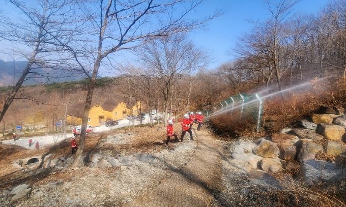의령군 산불진화대 산불진화 모의훈련 실시