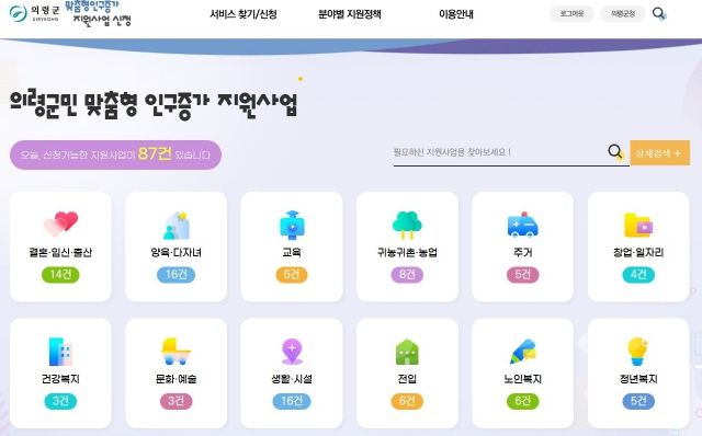 의령군 결혼·육아·주거 분야별 통합 정보 ‘한눈에’