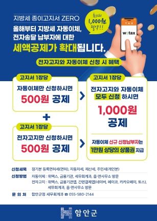 함안군, 지방세 자동납부·전자고지 세액공제 확대