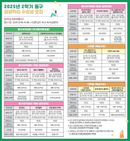 2025년 2학기 평생학습 수강생 모집 안내문