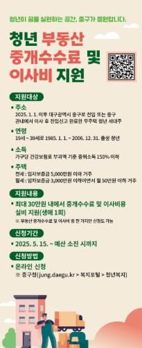 대구 중구, 대구 최초 청년 대상 부동산 중개수수료 및 이사비 지원사업 시행