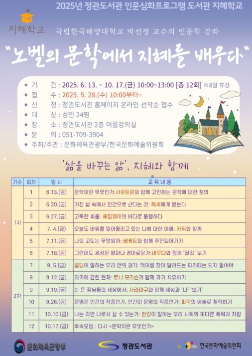 기장군, 2025년 도서관 공모사업 ‘지혜학교’ 및 ‘길 위의 인문학’ 프로그램 본격 추진
