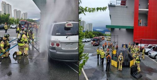 전기차 화재진압 훈련 사진
