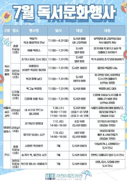 사천시립도서관, 2025 여름 독서문화행사 개최