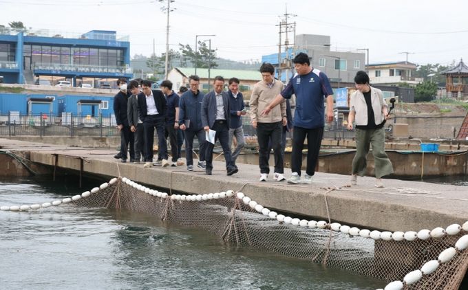이강덕 포항시장이 지난 16일 구룡포와 장기 지역의 수산 분야 주요 현안 사업 현장을 둘러보고 있다