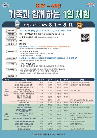 ‘진주-산청 가족과 함께하는 1일 체험’ 프로그램 신청