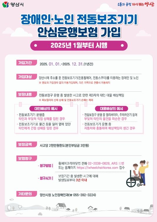 양산시, 장애인·노인 전동보조기기 안심보험