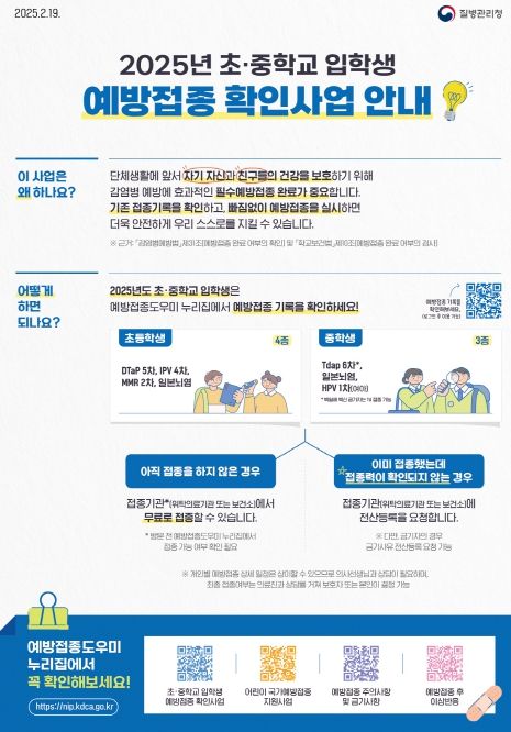 2025년 초·중등 입학생 예방접종률 ‘양호’