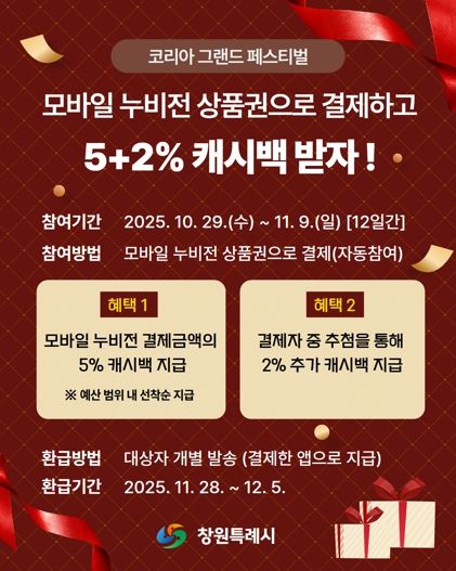 창원특례시,‘모바일 누비전’결제 시 5+2% 캐시백 지급