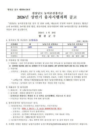 2026년 경상남도 농어촌진흥기금 융자시행계획