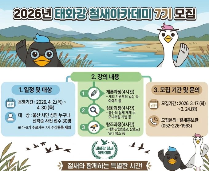 철새홍보관 ‘제7기 태화강 철새 아카데미’수강생 모집