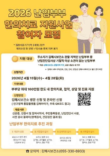 김해시, 난임부부 한의치료 지원사업 참여자 모집